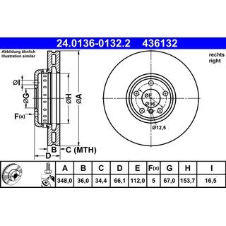 1x ATE 2-Teilige Bremsscheibe Vorderachse Rechts 348x36 mm für BMW